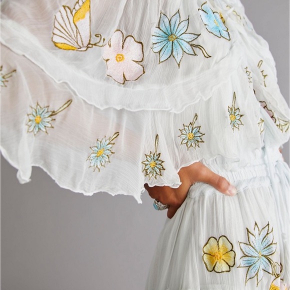 Free People Fillyboo Sweet Pea Tambourine Maxi Dress Off The Shoulder Gray Blue - Picture 3 of 6